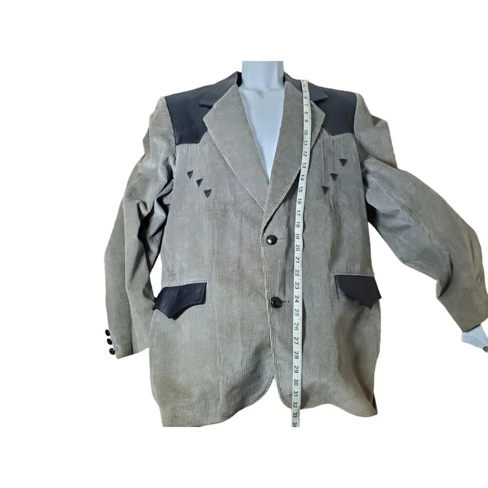 Vintage Western Style‎ Corduroy & Leather Blazer Jacket With Triangle Detailing